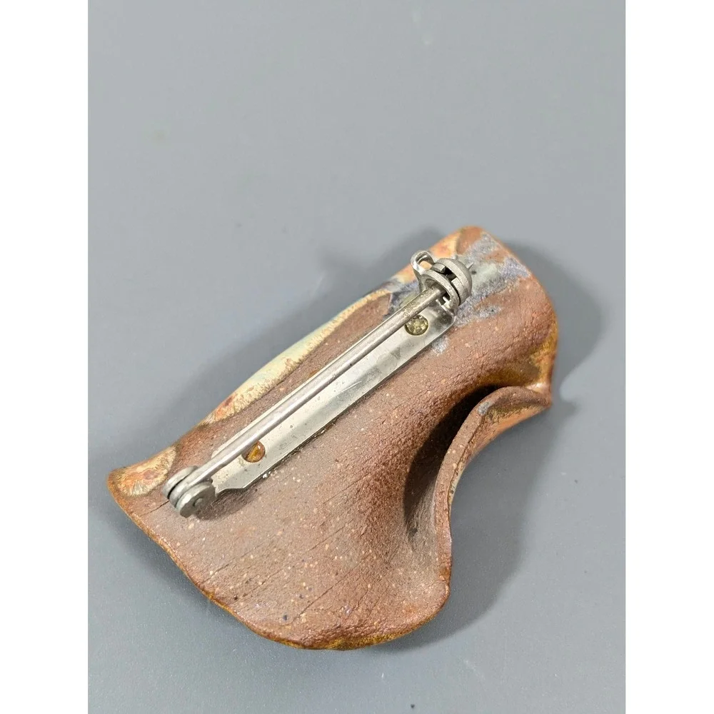 Artisan Ceramic‎ Abstract Sculptural Brooch Brown Studio Pottery Pin